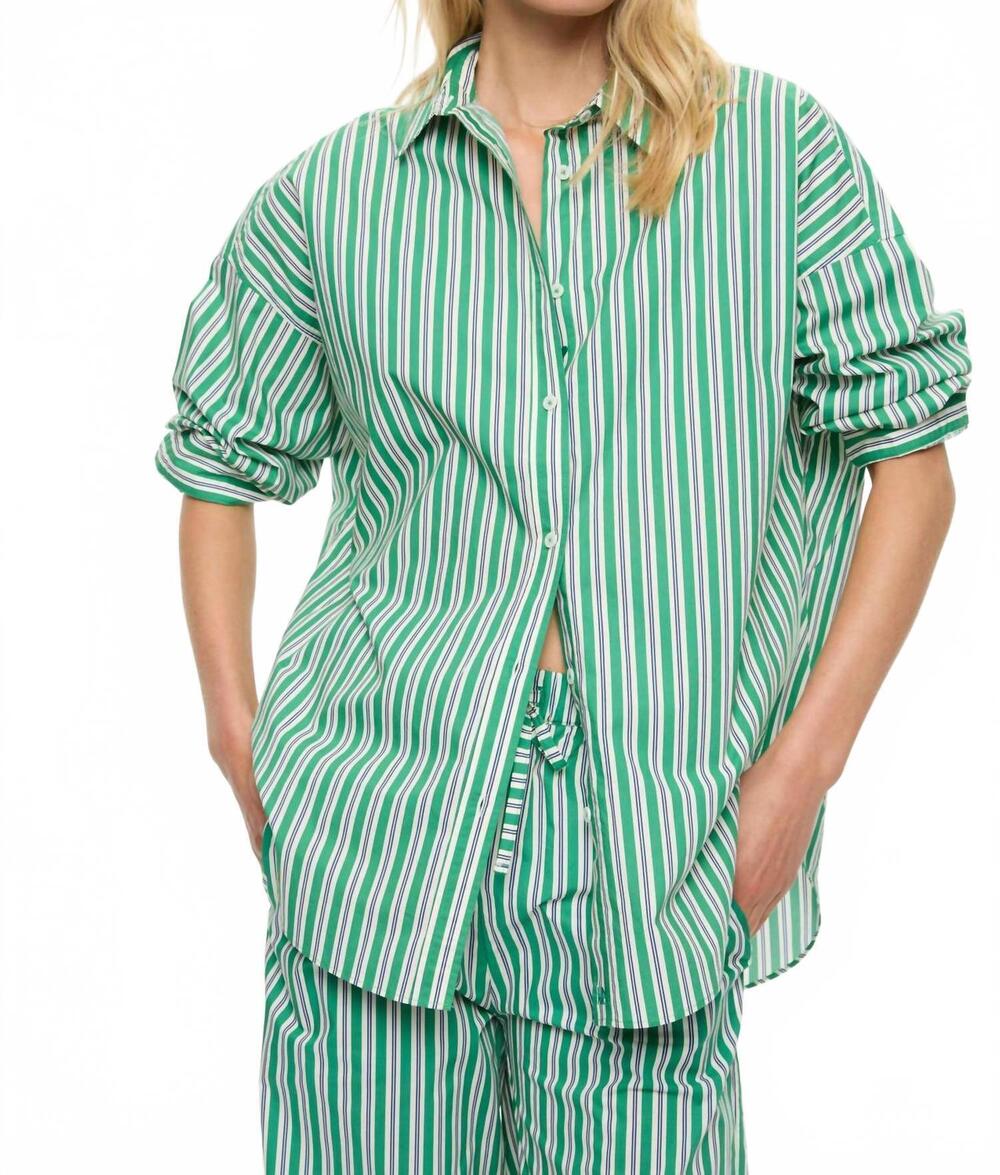NEW LMND mara oversized long sleeve shirt in green hills/white/navy